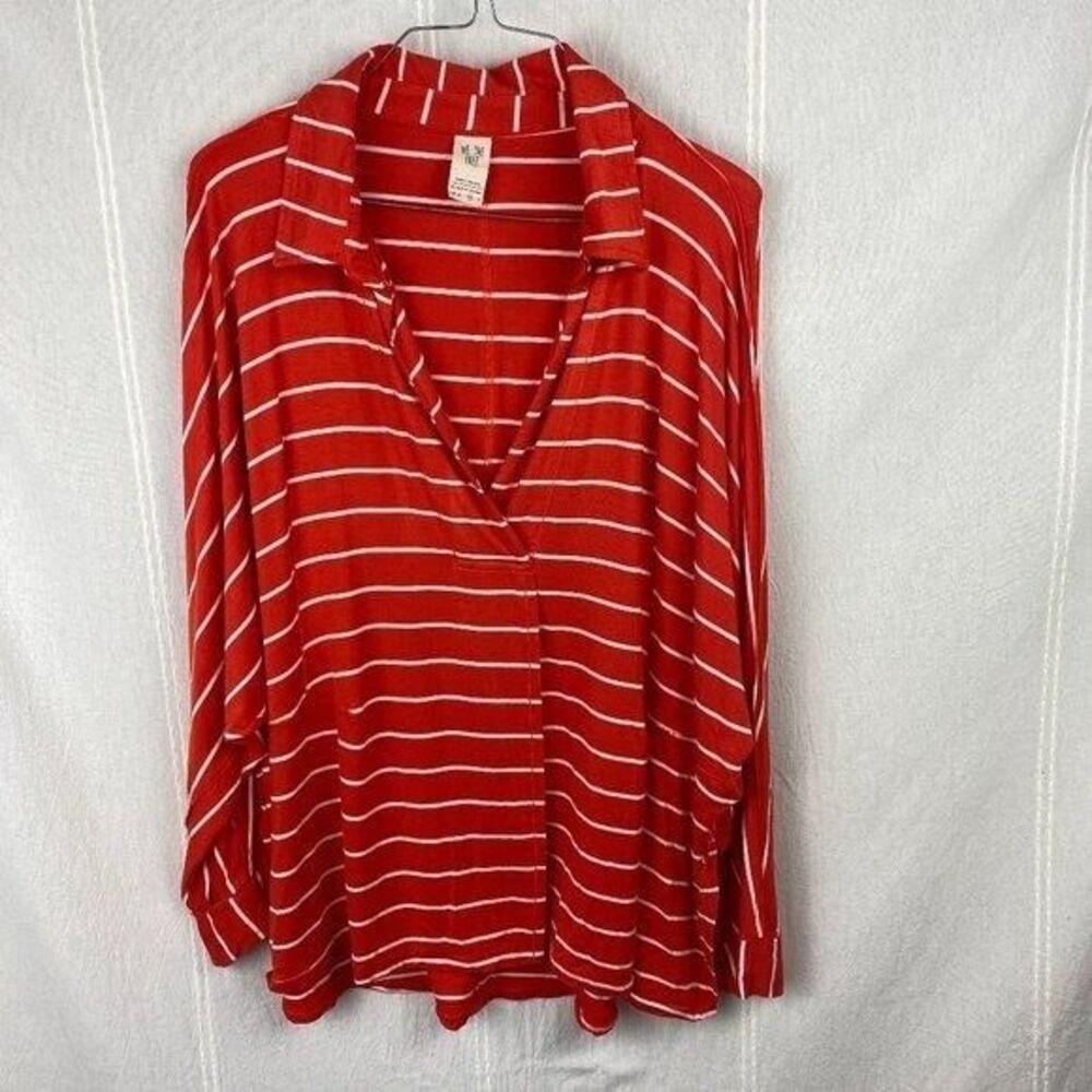 We the Free The Can't Fool‎ Me Orange White Stripe Oversized Shirt M